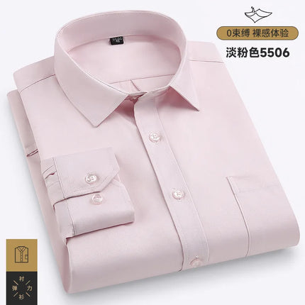 Men's Purple Long-Sleeve Shirt for Commuting: Non-iron, Wrinkle-resistant, Slightly Stretchy, Quick-drying Casual Shirts.