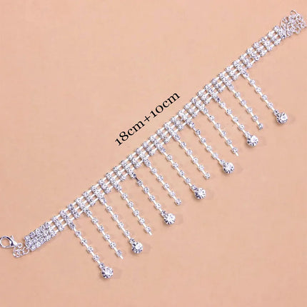CUIER 1PC Rhinestone Tassel  Anklet Chain Jewelry for Women Anklet Jewelry for Beach