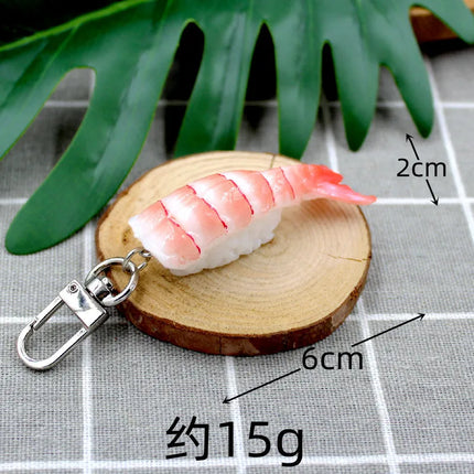 Simulated Food Pendant PVC Japanese Salmon Sushi Model Keychains Car Key Chain Phone Pendant Keyrings Creative Decoration Gift