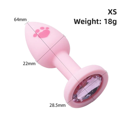 Pink Silicone Anal Plug for Woman 4 Sizes Cat Paw Pattern Smooth Surface Butt Plug Crystal Base Sex Toys For Woman Anal Dildo