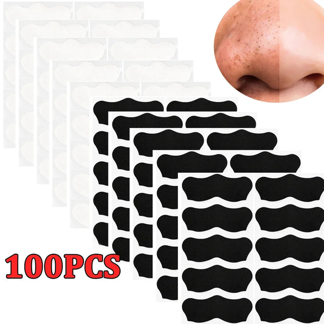 100pcs Unisex Black Nose Patch Deep Cleansing Nose Strips Acne Blackhead Removal Shrink Pore Noses Black Head Stickers Skin Care