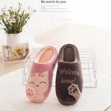 Winterwarm Home Indoor Cotton Slippers For Men Women Parent-child Family Style Cute Cat Design Cross-border Stock Available