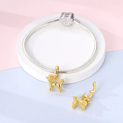Hot Sale 925 Sterling Silver Dog Paw Print Fixed Clip & Shepherd Dog Dangle Charm Fits Bracelet Beloved Pet Pendant Gifts