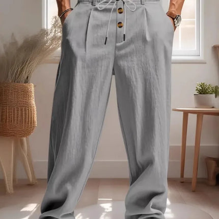 Cotton Linen Men's Lightweight Long Pants Summer Solid Breathable Loose Trousers Male Elastic Waist Casual Harajuku Trousers