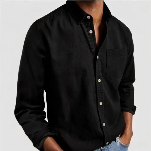 Solid color men's long sleeved shirt, casual and comfortable, fashionable and trendy, street outdoor, soft fabric