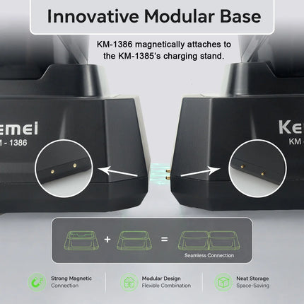 Kemei 1386 Men's Hair Clipper 8000RPM DLC Blade with Base Charger LED Display 2000mAh Professional Hair Cutting Machine Trimmer