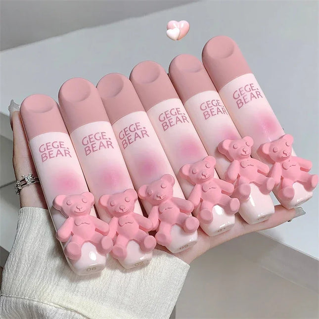 Cute Bear Lip Gloss Waterproof Long Lasting Non-Fading Matte Lip Glaze Moisturizing Non-Marking Red Brown Velvet Liquid Lipsticks