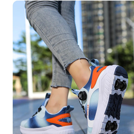 Kids Two Wheels Roller Skating Shoes with Light Magic Stick Walking Shoes, Detachable Wheels Roller Skate Shoes for Teenagers