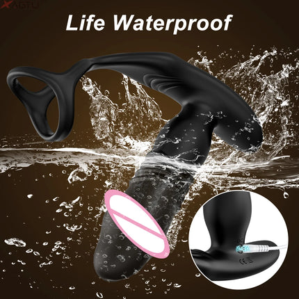 Wireless Remote Control Male Thrusting Prostate Massager 3 Moto Anal Plug Dildo Butt Plug Sex Toys for Men Telescopic Cock Ring
