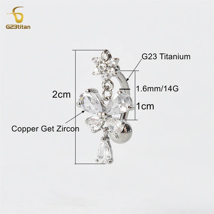 Zircon Butterfly Dangle Reverse Belly Ring 14G F136 Titanium Navel Piercing Barbell Women Sexy Body Jewelry piercings ombelico
