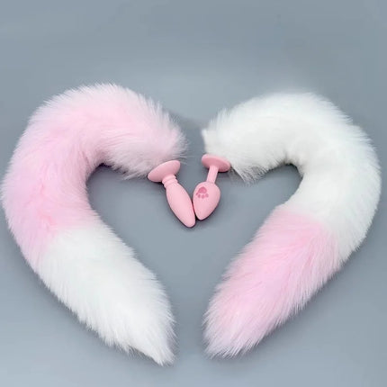 Small Silicone Butt Plug Dildo Vaginal Plug with Detachable Fake Soft Fox Rabbit Tail for Couple Anal Bead Dilator Sex Toys