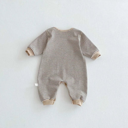Korean Style Baby Autumn and Winter Long Sleeve Striped Boneless Envelope Collar Jumpsuit for Boys and Girls Baby Comfortable Ho