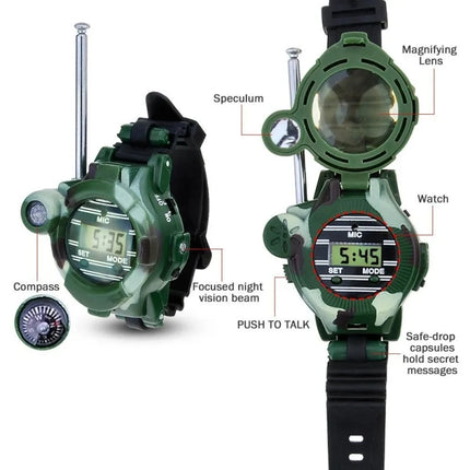New 2Pcs Walkie Talkies Toy Simulation Watch 7 in 1 Multifunctional Electric Walkie Talkies For Kids Xmas Gift Intercom Toy