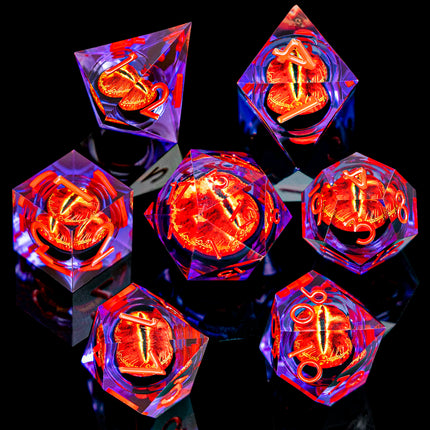 7PCS Lliquid Flow Core Eye of Sauron D20 Dnd Sharp Edge Resin Dice Set D and D Dungeon and Dragon Role Playing Games D&D Dice