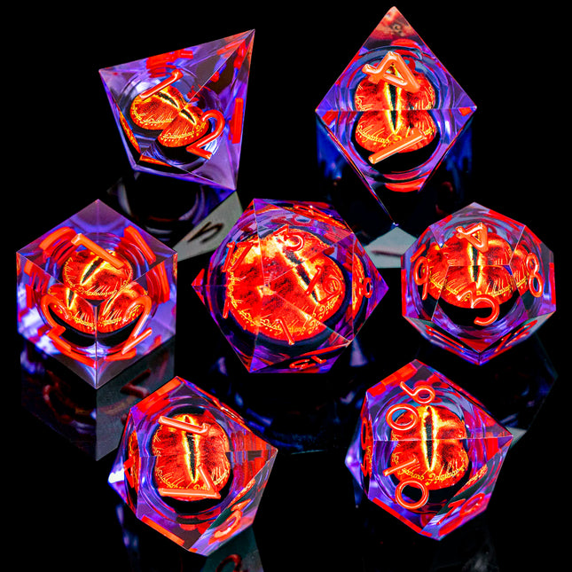 7PCS Lliquid Flow Core Eye of Sauron D20 Dnd Sharp Edge Resin Dice Set D and D Dungeon and Dragon Role Playing Games D&D Dice