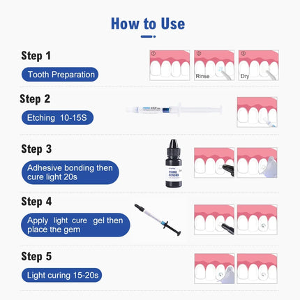 Tooth Gem Kit Glue Professional DIY Teeth Diamond Crystal Jewelry Etching Gel Light Cure Orthodontics Adhesive Bonding Materials