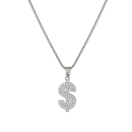Trendy Stainless Steel Copper Thick Dollar Symbol Pendant Necklace for Women Versatile Fashionable Jewelry Accessory