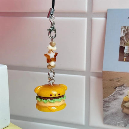 Cute Hamburger Cat Puppy Phone Chain Lanyard Bag Keychain Pendant Charm Elegant Keyring Sweet Girly Backpack Hang Ornament Gifts