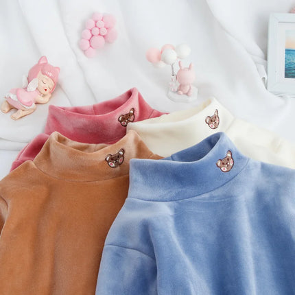 Warm Base, Autumn and Winter with Fleece, Children's Long Sleeved Fleece Thickened Shirt, Men's and Women's High Neck Top