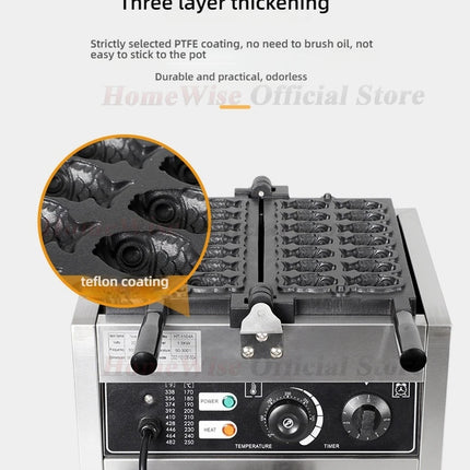 HomeWise Taiyaki Maker 1400W Fish Shaped Waffle Machine 12PCS/14PCS Taiyaki Waffle Maker Non-stick Coating Electric/GAS
