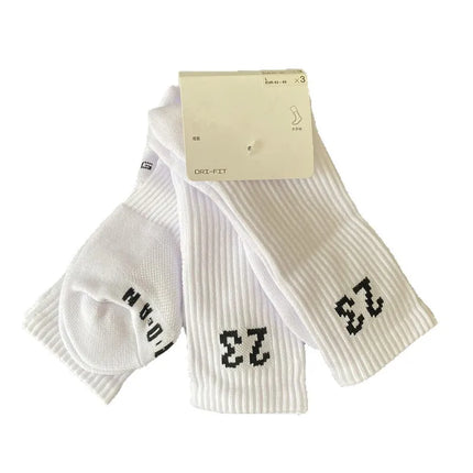 Thickened High-Tube Basketball Socks for Men And Women Towel Bottom Flyer AJ23 Sports Socks Black White Trendy Mid-Length