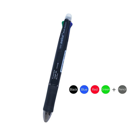 Creative 5 In 1 Erasable Gel Pen 0.7mm Blue Black Red Green Magic Refills 0.5mm Mechanical Pencil Writing Painting Stationery
