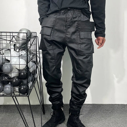 Men Casual Wax Denim Jeans Cotton Gothic Men's Clothing Coated Autumn Straight Solid Black Jeans Pants