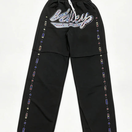 2026 New Retro Y2K Hot Diamond Letter Printed Sports Set, Hip Hop Punk Street Trendy Personalized Fashion Zipper Hoodie Pants