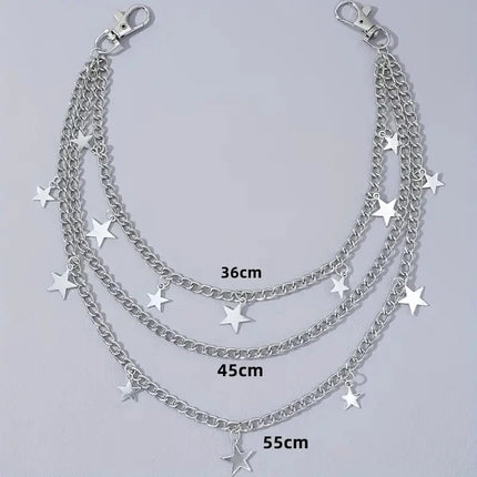 Punk Metal Cross Star Layered Chain Keychain For Women Men Waist Key Chain Wallet Jeans Hip-hop Pants Harajuku Belt Jewelry Gift