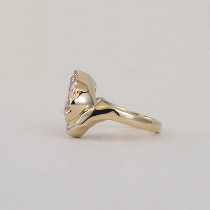 14K/18K Yellow Gold Pear Bezel Diamond Ring Organic Wave Band Lab Created Pink Diamond Engagement Ring Minimalist Fine Jewelry