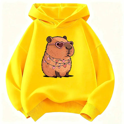 Streetwear Capybara Printed Hooded Kids Children's Sweatshirt Cute Hoody for Boys Girls Autumn Spring Casual Hoodies