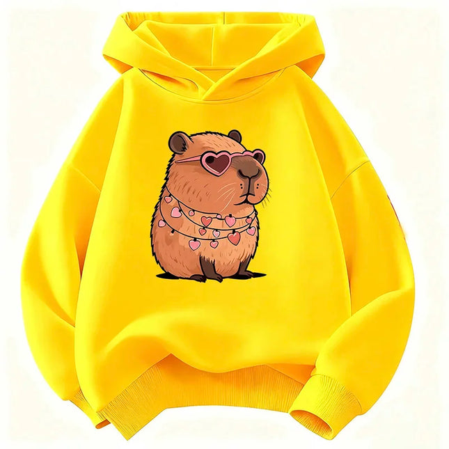Streetwear Capybara Printed Hooded Kids Children's Sweatshirt Cute Hoody for Boys Girls Autumn Spring Casual Hoodies