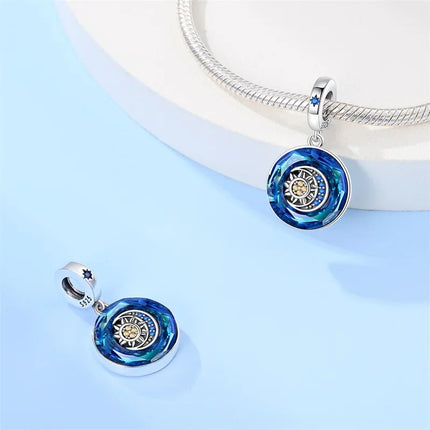 100% 925 Sterling Silver Blue Round Crystal Life Tree Angel Star Moon Pendants Charms Fit 925 Original Bracelets DIY Jewelry