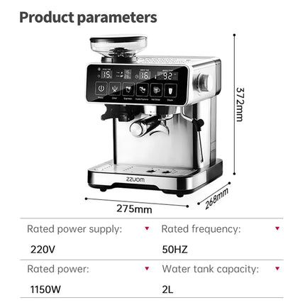 20Bar Fully Automatic Espresso Machine, Built-in Grinder, Smart Touchscreen, Stainless Stee,With milk frother
