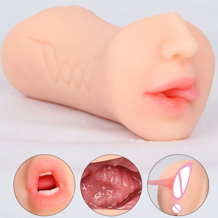 Realistic 3 in 1 Male Masturbator Cup Mouth Vagina Anal 3 Holes Deep Throat Blowjob Pocket Pussy Airplane Cup Sex Toy for Men