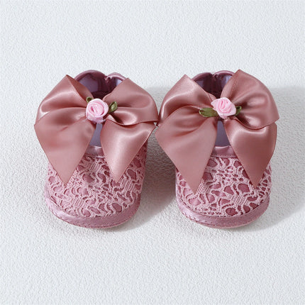 0-12months Infant Girls Princess Shoes Floral Bow Decor Lace  Non-slip Shoes  for baby girls