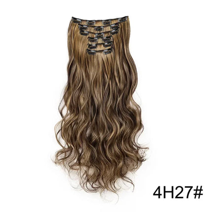 Black Hair Extensions 24"/60cm 6pcs/set Women Long Straight Synthetic Full Head Clip 16 Clips Ombre Heat Resistant Fiber Hair