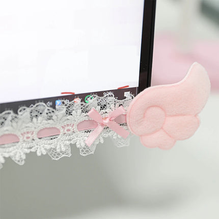 Bow Lace Cute Table Screen Decorative Computer Monitor Decorative Stickers Gaming Room Frame Display Screen Decorative Ornaments