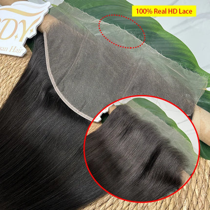 13x6 Real HD Lace Frontal Only Invisible Melt Skin Lace Straight Raw Human Hair 100% HD Lace Closure PrePlucked Bleached Knots