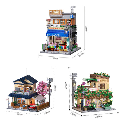 Japanese Street Scene Series Building Blocks Set with Lights: House Desktop Ornament, Educational Assembly Toy, Birthday Gift