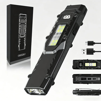 Rechargeable 1500 Lumen Flat Flashlights EDC Tactical Flashlight,Dual-Switches LED Small Flashlight with Digital Display,Stainle