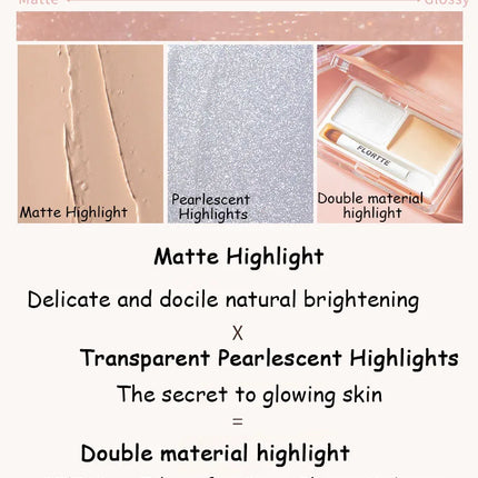 Flortte 2-color Double Texture Cream Highlighter Powder Matte Glossy Diamond Glitter Contour Brighten Palette Face Makeup Beauty