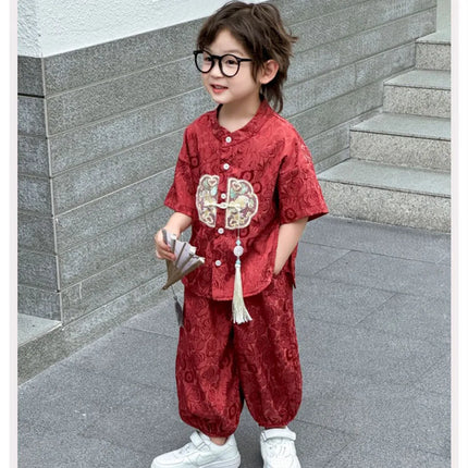 Short Sleeve Tops Shorts 2 Piece Set Boy Outfit Casual Kids Clothes Baby Tang Hanfu Suit Boys Costume Children's Sets Summer