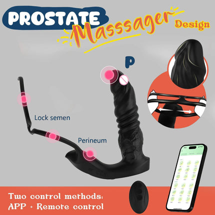 App Remote Controlled Thrusting Anal Dildo Vibrator Prostate Massager with Penis Ring Vibrating Cock Ring Adult Sex Toys for Man