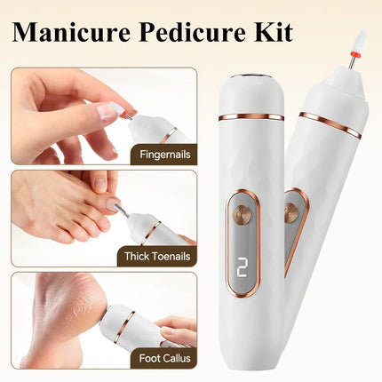 2 In 1 Electric Manicure Pedicure Kit & Foot Callus Remover Rechargeable Nail Drill Machine Toenail Grinder Foot Care Tools