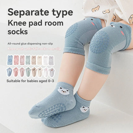 Kids Knee Pads & Baby Floor Socks Set, Anti-Slip Crawling Socks for Toddlers, Walking Learning Sports Protection, Infant Safety