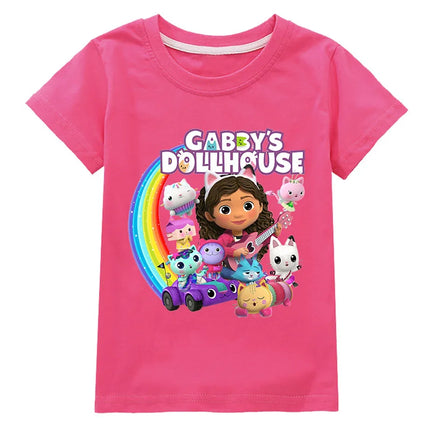 Gabby's Dollhouse Funny Anime Theme Summer Boys and Girls Cotton Fashion Cartoon Short Sleeve Casual T-shirt O-neck Short Sleeve