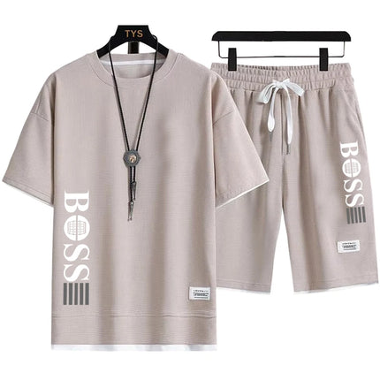 2026 Summer New Arrival Men's Casual Fashion Printed Bear Outdoor Sports Loose Quick-Drying Short-Sleeve T-Shirt + Shorts Set