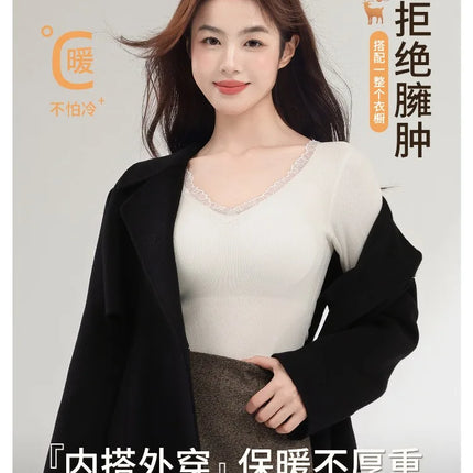 Women's Heated Underwear Set, Winter Fleece Lined Seamless Base Layer Top & Pants with Removable Bra, Thermal Wear MOYISU M-2XL