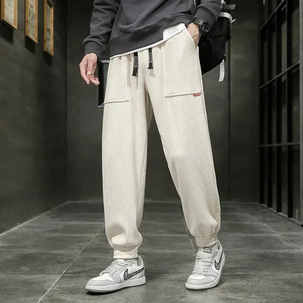 Corduroy Pants Men Loose Fit Baggy Sweatpants Casual Fashion Streetwear Trend Autumn Winter Harem Joggers Trouser Male Plus SIze